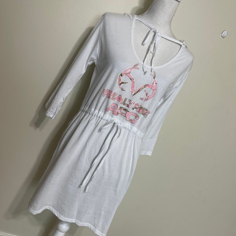 Realtree Womens Training Camp T Shirt Midi Dress with Hoodie White Large - Picture 3 of 11